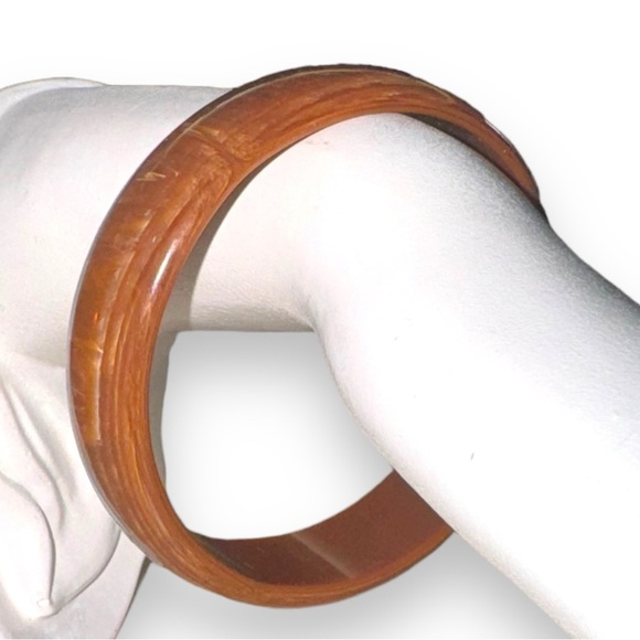 VTG Marbleized Bakelite Rootbeer Swirl Bangle Bracelet - Picture 4 of 5